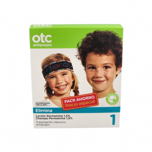 Otc antipiojos pack permetrina 1.5%  1 envase 100 ml locion + 1 envase 125 ml champu