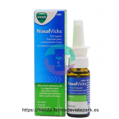 NASALVICKS 0,5MG/ML SOLUCION PARA PULVERIZACIÓN NASAL , 1 envase pulverizador de 15 ml