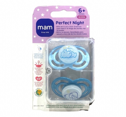 Chupete silicona fisiologico mam perfect night + 6 meses a pack doble - mam perfect night