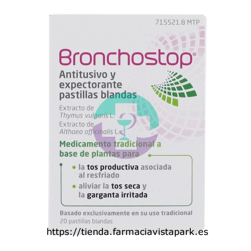 BRONCHOSTOP ANTITUSIVO Y EXPECTORANTE PASTILLAS BLANDAS, 20 pastillas