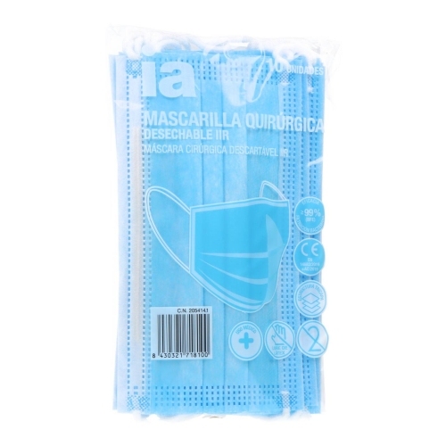 Mascarilla quirurgica desechable adulto iir interapothek 10 unidades color azul - interapothek
