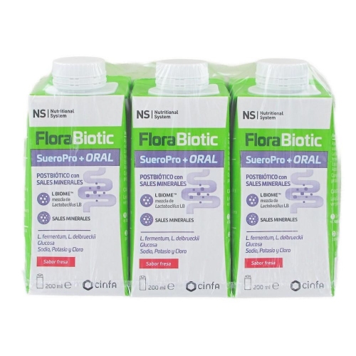 Ns florabiotic sueropro+ oral  3 envases 200 ml sabor fresa