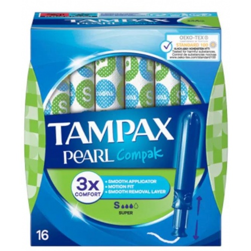 Tampax compak pearl tampon 100%algodon  16 unidades super