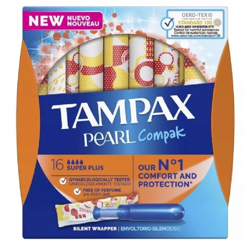 Tampax compak pearl tampon 100%algodon  16 unidades super plus