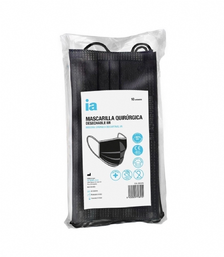 Mascarilla quirurgica desechable adulto iir interapothek 10 unidades color negro - interapothek
