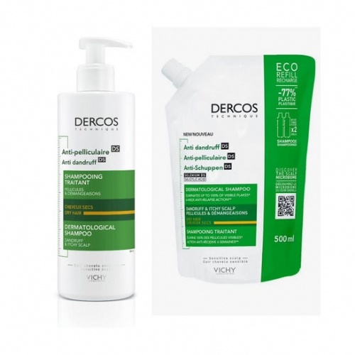Dercos champu anticaspa ds cabello seco  1 bolsa 500 ml